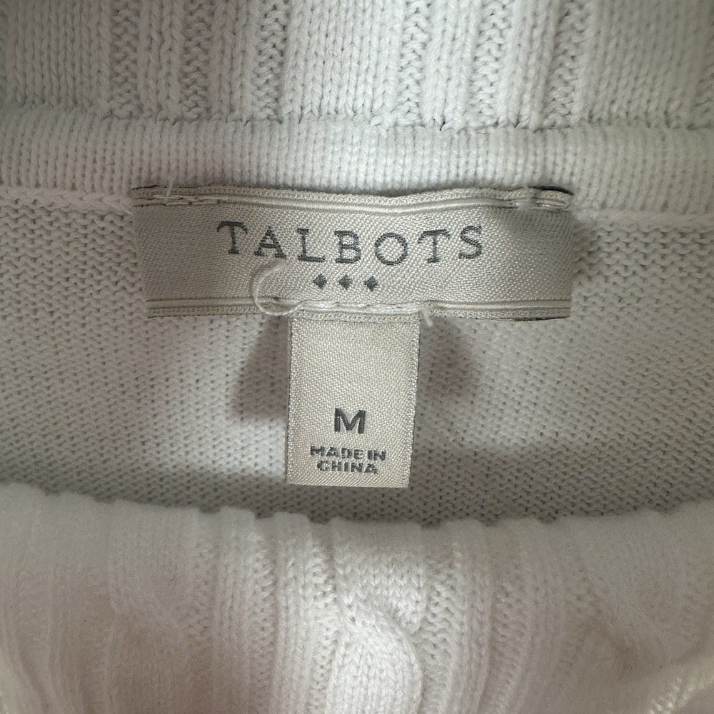 Talbots 100% Cotton Cable Knit Turtleneck Size Medium White Long Sleeve Classic - Picture 4 of 5
